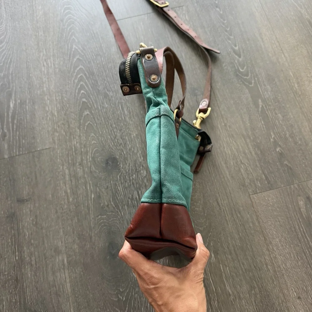 NORTH END Bag Co Teal Leona Canvas Brown Leather Large Crossbody Shoulder Boho